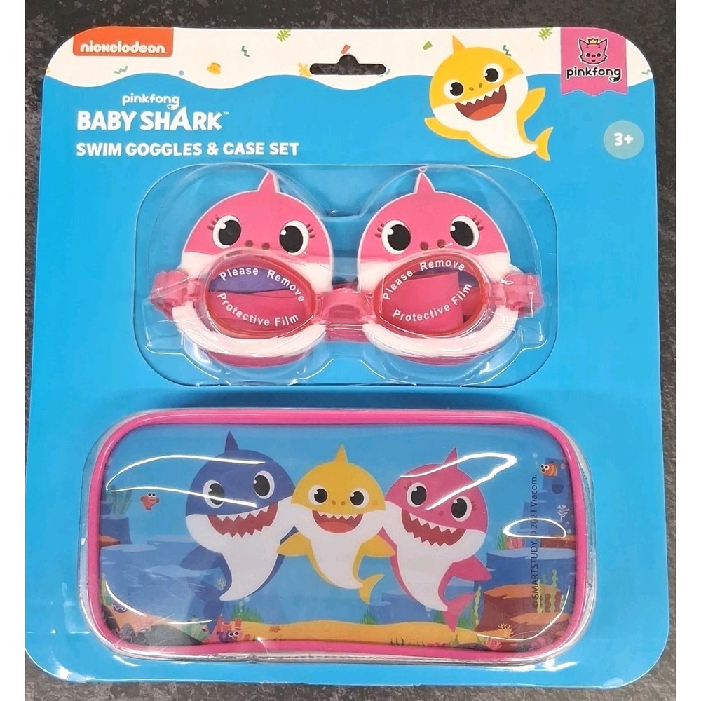 Pinkfong Baby Shark Pink Pool Swim Goggles & Case Set Kid's 3yrs+ Nickelodeon